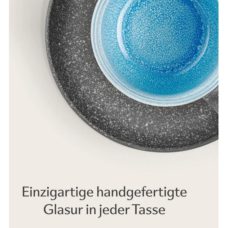 Cosumy Cappuccinotasse Cappuccino Tassen mit Untertassen 4er Set blau, 8-tlg, Keramik, 200 ml Steingut mit reaktiver Glasur - hält lange warm – Bild 3