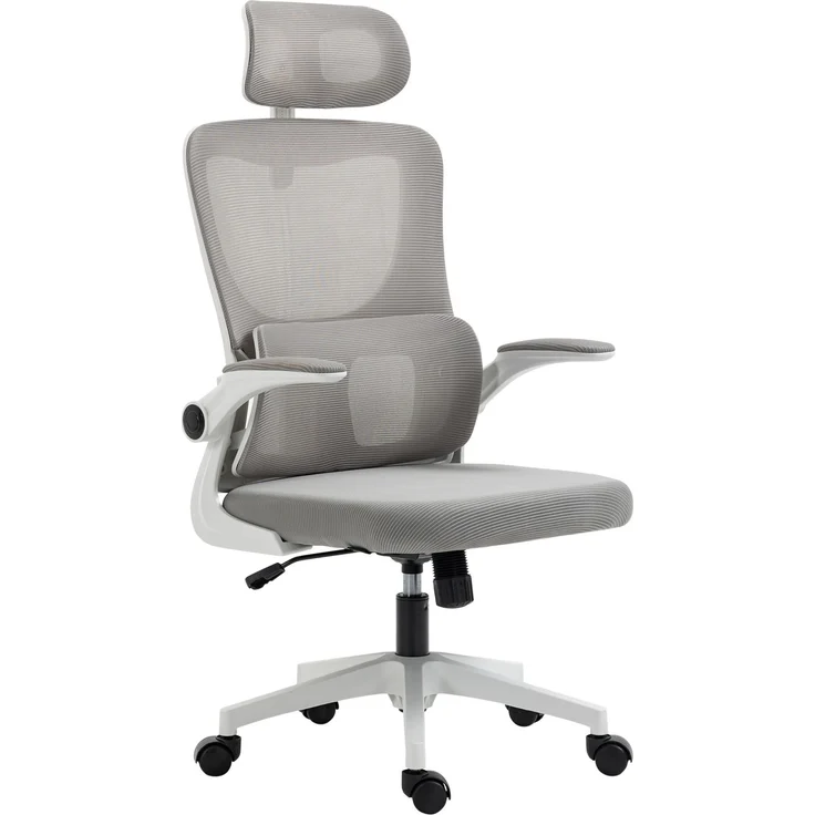 MELAYR, 360°, drehbarer, Bürostuhl, mit, verstellbarer, Kopfstütze, und, Lendenwirbelstütze, –, 58 x 31 x 56 cm, Grau – Bild 2