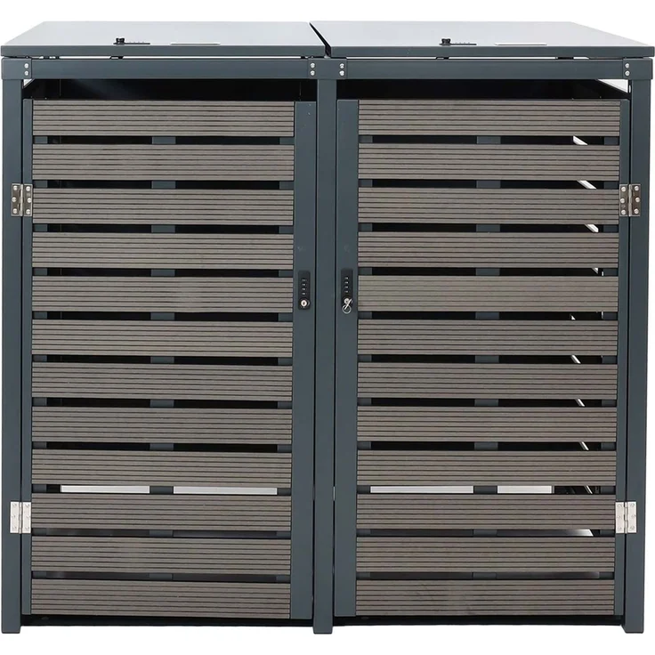 2er Mülltonnenverkleidung HWC-K14, Mülltonnenbox Mülltonnenabdeckung, 119x134x84cm WPC Metall 78kg ~ anthrazit – Bild 5