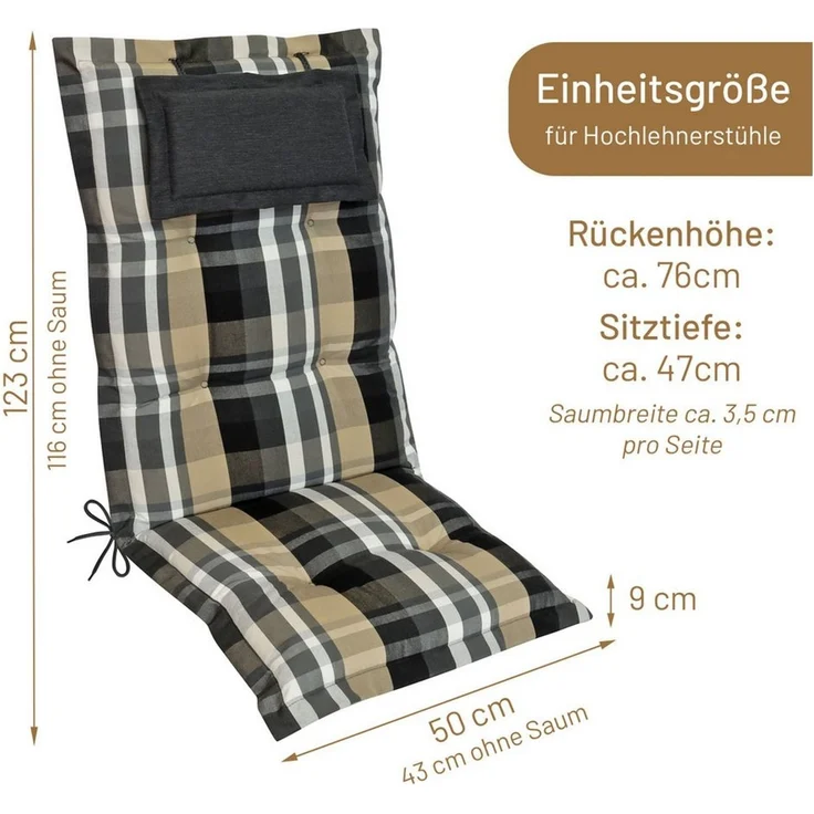 Herlag Hochlehnerauflage Ava Gartenstuhlauflage Hochlehner, abnehmbares Kopfpolster, 123x50x9cm, Gartenmöbelauflage 123x50x9cm, Kopfpolster – Bild 3