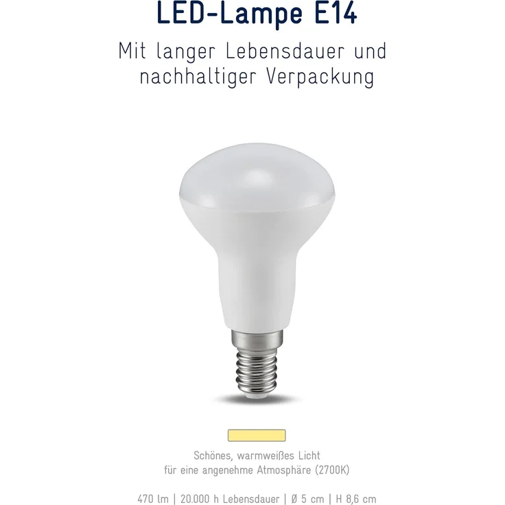 Müller-Licht Essentials LED Lampe Reflektor E14, warmweißes Licht (2700K), 4,8W ersetzt 40W, 470lm, Weiß – Bild 3