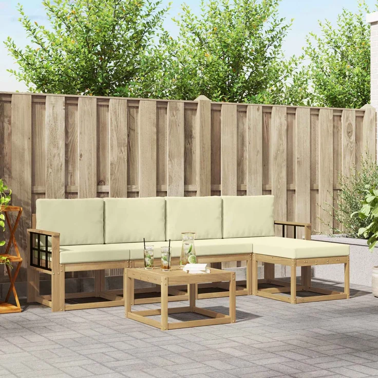 vidaXL Outdoor-Sofagarnitur 6 stk. 5-Sitzer Weiß und Creme 3387534 – Bild 1