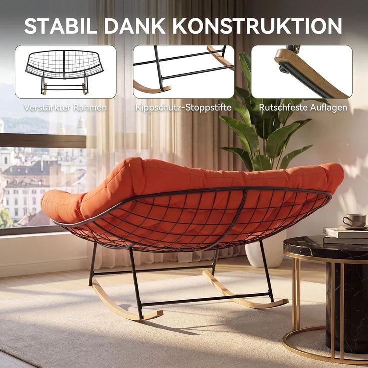 Aoxun Schaukelstuhl Outdoor,Ergonomischer Schaukelsessel für Indoor, Relaxsessel Garten,Balkon Sessel,148x113x79cm,Wetterfester Gartenstuhl Bequem,bis 200KG,Rot – Bild 5