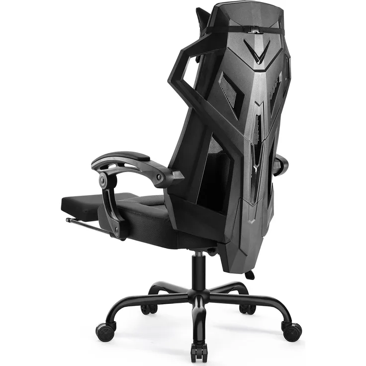 GTPLAYER Ergonomischer Gamingstuhl, mit Verbindungsarmlehnen, Stummrädern, Schwarz