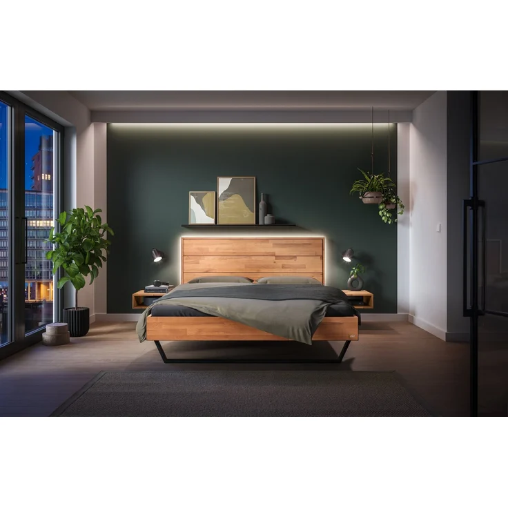 Hasena Massivholzbett Mirco Luce Kernbuche mit LED-Licht 160x200 cm, Komforthöhe 25 cm – Bild 2