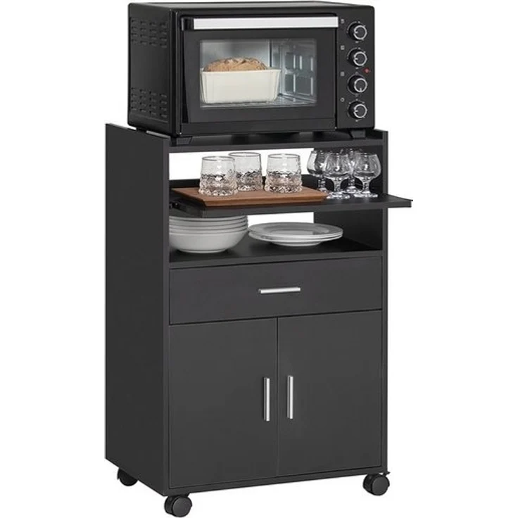 SoBuy Küchenwagen FSB09, Servierwagen mit Arbeitsplatte Aufbewahrungsschrank, Küchenschrank Rollschrank Mikrowellenschrank mit Ablagen und 2 Türen – Bild 4
