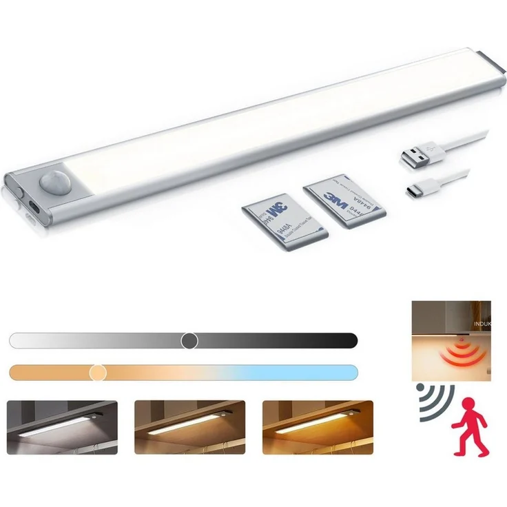 ibettertec LED Lichtleiste Nachtlicht, Wiederaufladbar Treppenlicht,Unterbauleiste Sensor Leuchte, Schrankleuchten mit Bewegungsmelder, LED fest integriert, LED Nachttischlampe, USB Wiederaufladbar Schranklicht und Treppenlicht, Bewegungsmelder, Kaltwe... – Bild 2