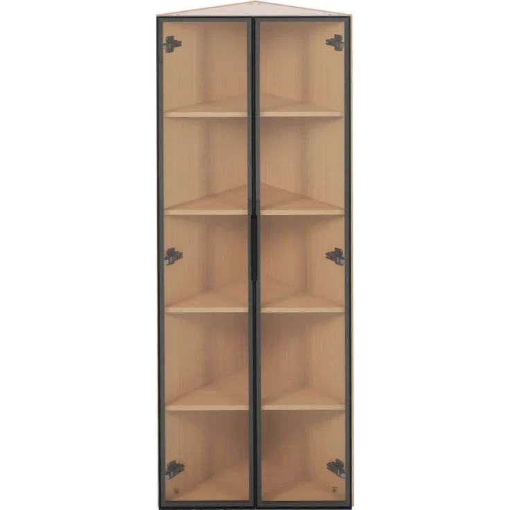 Flieks LED Eckvitrine 62×35×160 cm, Vitrinenschrank mit gehärteten Glastüren & Beleuchtung, Sammlungsvitrine, Bücherregal, Eckschrank, Eichenfarbe – Bild 4