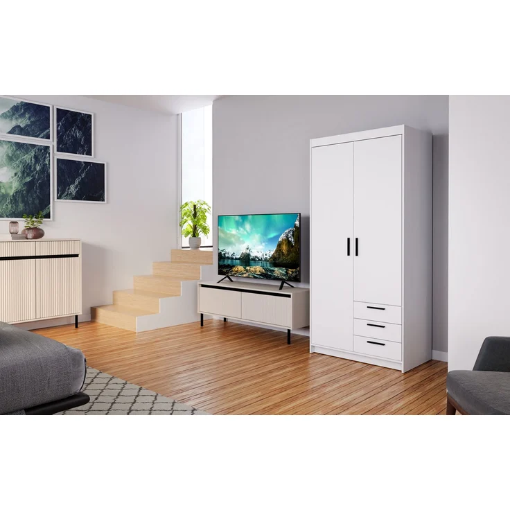 AX LIVING Storicos 2T3S Kleiderschrank Weiß mit schubladen 89,7 cm – Bild 5
