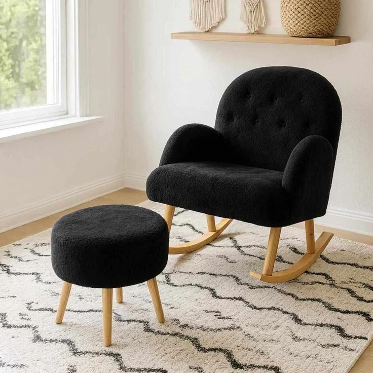 Hanah Home 'Dügmeli - Black' Ohrensessel- und Hocker-Set (2-teilig), Schwarz, 80 x 85 x 65 cm – Bild 2