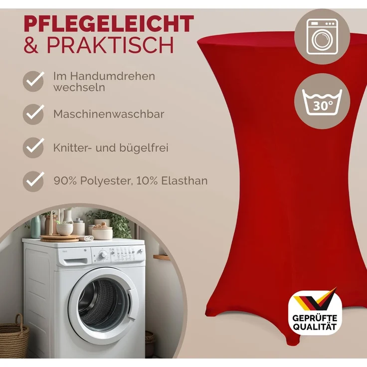 DETEX® Stehtischhusse Rot 60-65cm Verstärkter Fußbereich 30°C Waschbar Stehtisch Hussen Stretch Tisch Überzug Hochzeit – Bild 5