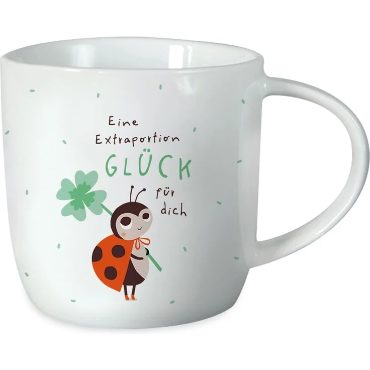 Grafik-Werkstatt Kaffeetasse mit Spruch 300 ml Porzellan Tasse Extraportion Glück