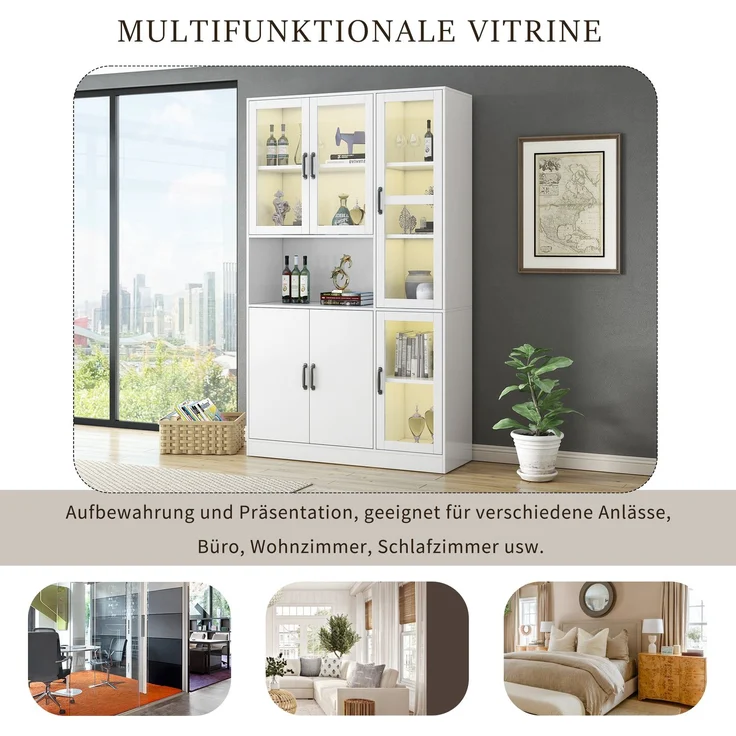 3135030405WAA)Weißer Vitrinenschrank, Bücherregale mit Türen, große Küchenanrichte, Vorratsschrank, Luxus-Bücherregal mit LED-Licht, Vitrinenschrank mit Regalen für Wohnzimmer, Schlafzimmer--Weiß--120x40x200cm--YOUDENOVA – Bild 6
