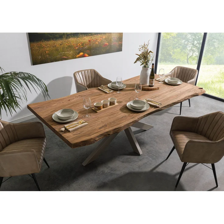 Baumtisch Sheesham 180x90x77 natur gebeizt / Kreuzgestell silber matt FREEFORM 5 – Bild 2