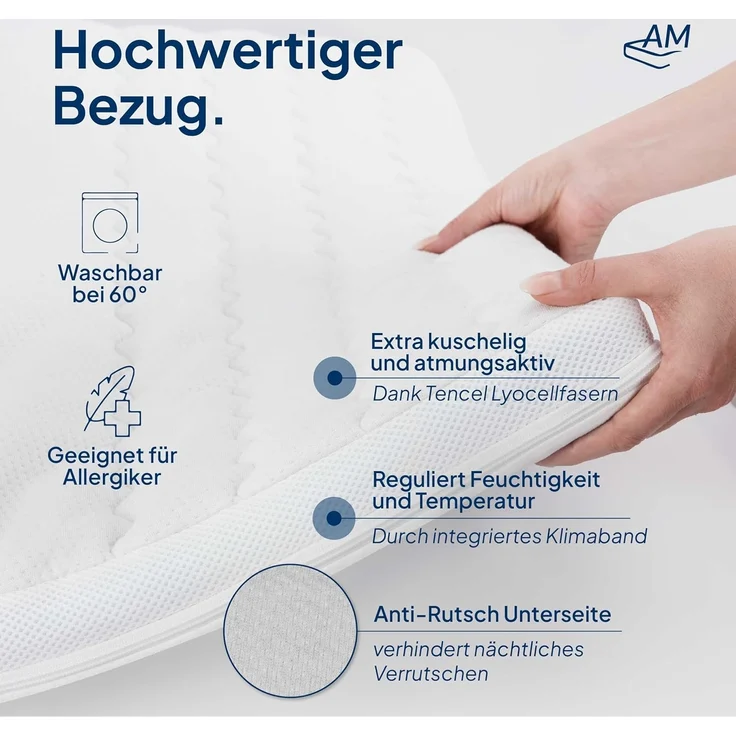 AM Qualitätsmatratzen | 7-Zonen Deluxe Gelschaum-Topper 100x220 cm - 8 cm Höhe – Bild 7