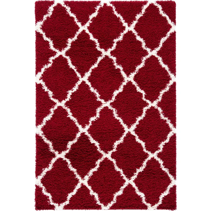 SAFAVIEH Zottelig Teppich für Wohnzimmer, Esszimmer, Schlafzimmer - Dallas Shag Collection, Hoher Flor, Rot und Elfenbein, 183 X 274 cm