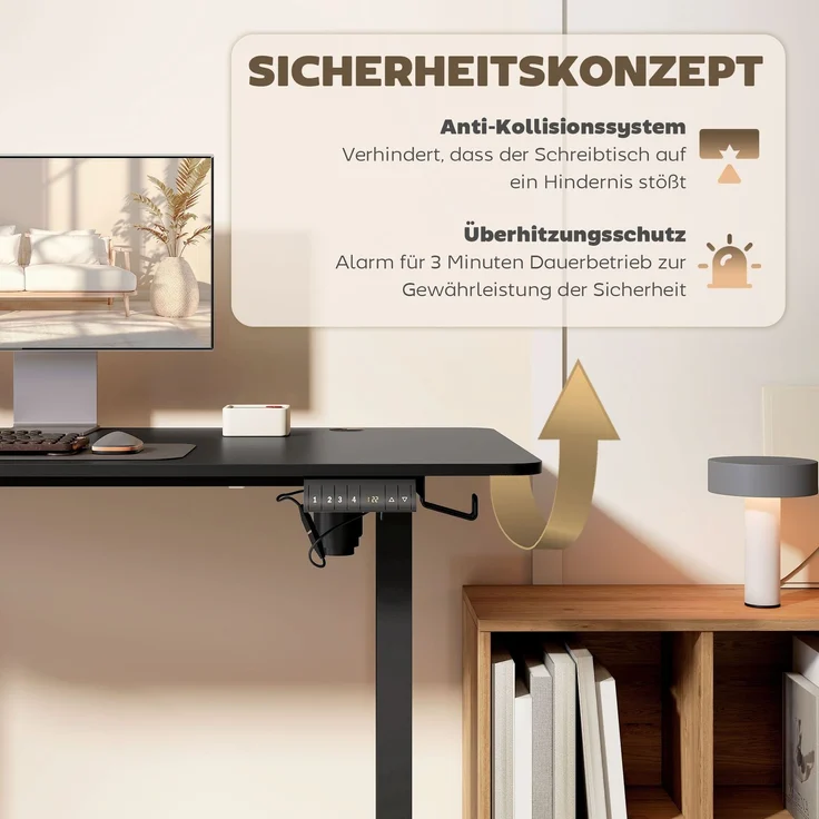 Vinsetto Schreibtisch, Spanplatte, Stahl, Schwarz, 140L x 70B x 72-116H cm – Bild 6