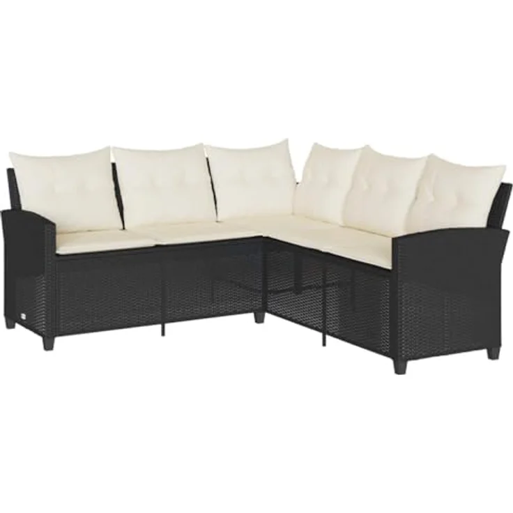 vidaXL L-förmiges Couchsofa mit Kissen Schwarzes Polyrattan 365415 – Bild 2