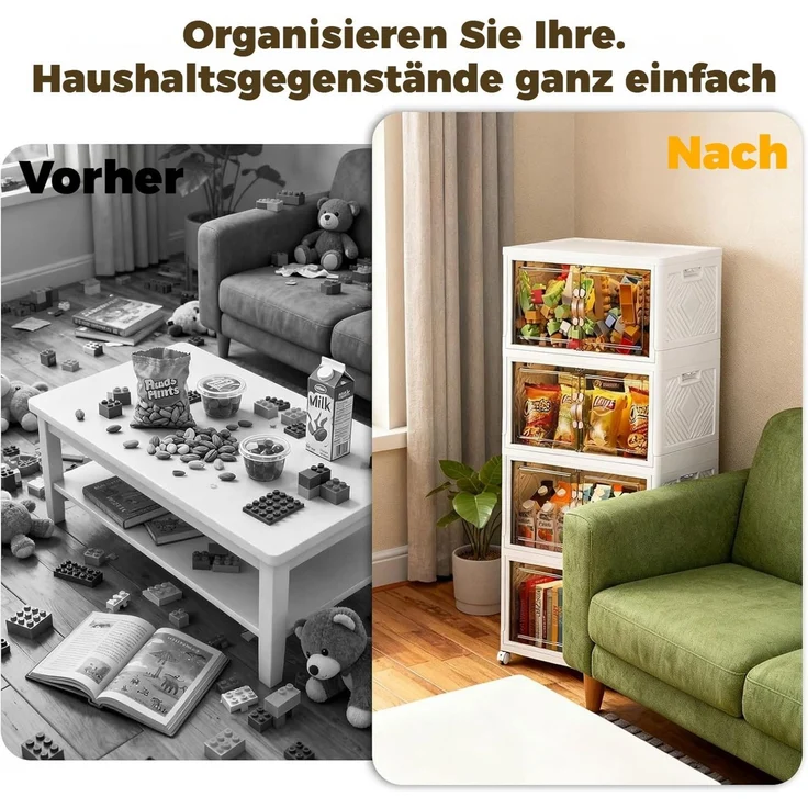 BlingBin Aufbewahrungsbox Faltbare Aufbewahrungsboxen 4er Set mit Deckeln, Türen und Rollen (4er Set, 4 St, 50 × 30 × 112.5 cm), platzsparender Organizer für Wohnzimmer, Küche und Schlafzimmer – Bild 4