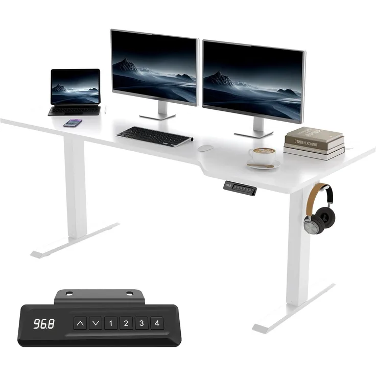 JUMMICO Höhenverstellbarer Schreibtisch 180x80 cm Ergonomie Bürotisch | Höhenverstellbarer Tisch Gaming Tisch mit 4 Memory-Funktion, großer Monitorplatz Stehpult für Homeoffice & Gaming