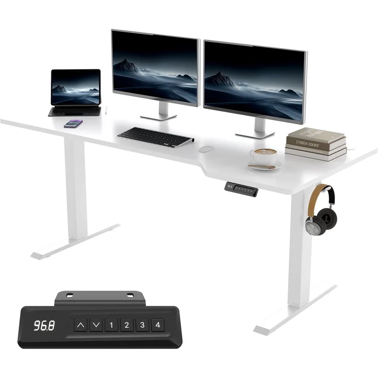 JUMMICO Höhenverstellbarer Schreibtisch 180x80 cm Ergonomie Bürotisch | Höhenverstellbarer Tisch Gaming Tisch mit 4 Memory-Funktion, großer Monitorplatz Stehpult für Homeoffice & Gaming