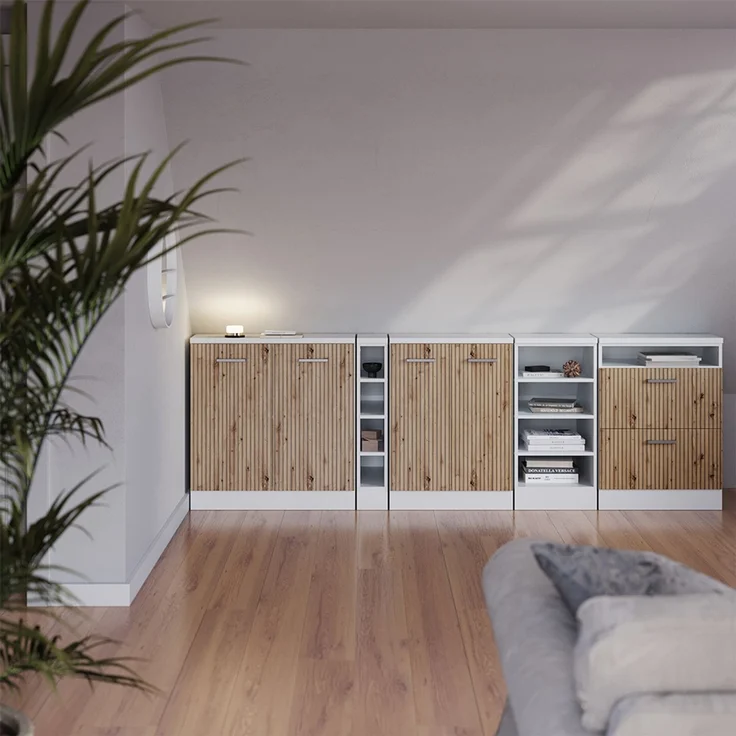 Küchenschrank für Dachschrägen R-Line Artisan-Eiche 60 cm mit 2 Schubladen, Schrankkorpus 60 cm Tiefe Vicco – Bild 5