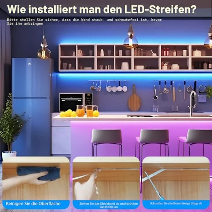 Realky LED-Streifen, 20 m, LED-Lichter, Farbwechsel, Bluetooth-App und Fernbedienung mit 44 Tasten, Synchronisierung von Musik und Timer, Dekoration LED-Streifen für Schlafzimmer, Partys (10 m x 2) – Bild 8
