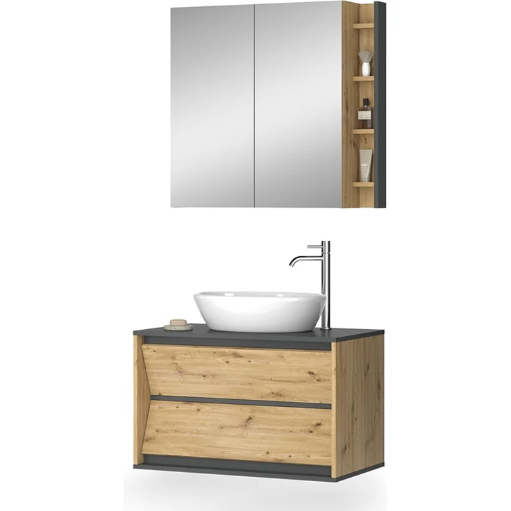 Badmöbel-Set Edelin Anthrazit/Artisan-Eiche 2-teilig Vicco – Bild 6