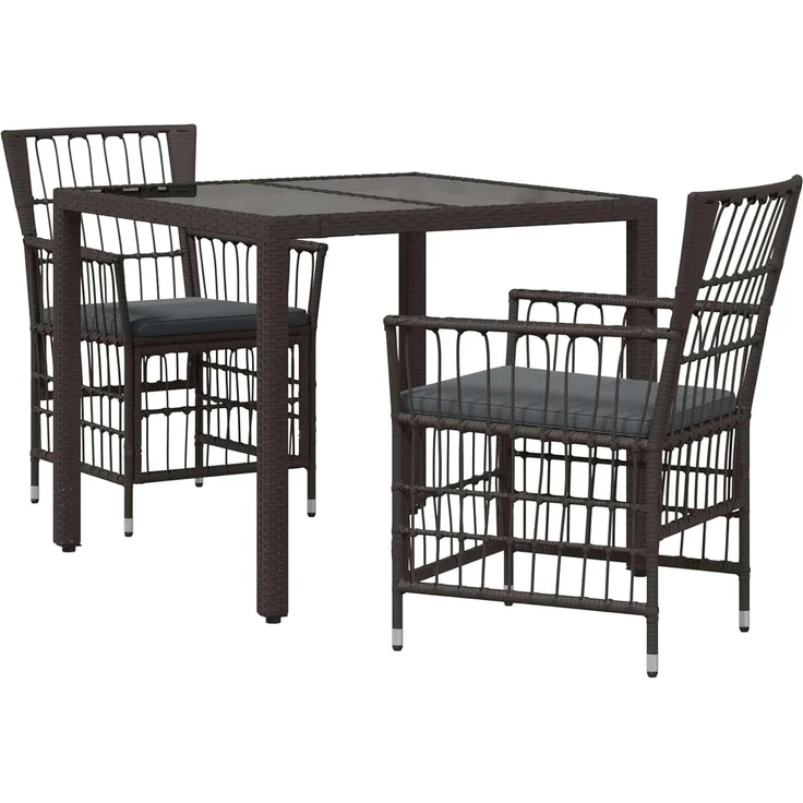 vidaXL Outdoor-Essgruppe 3 stk. Schwarz Poly-Rattan 3448932 – Bild 1