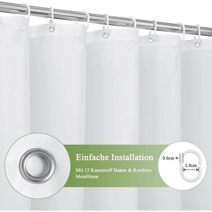 Duschvorhang 180x200cm Grün Textil Wasserdicht Waschbar Antischimmel – Bild 6