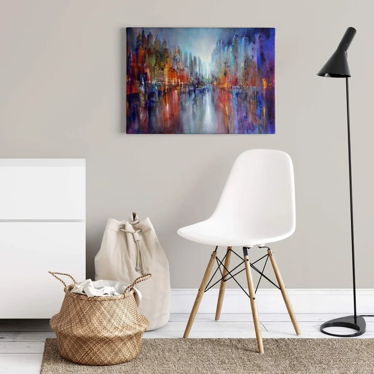 Abstrakte Kunst Leinwandbild Blau Orange 70x50 DD123077 Wandbild Leinwand – Bild 2