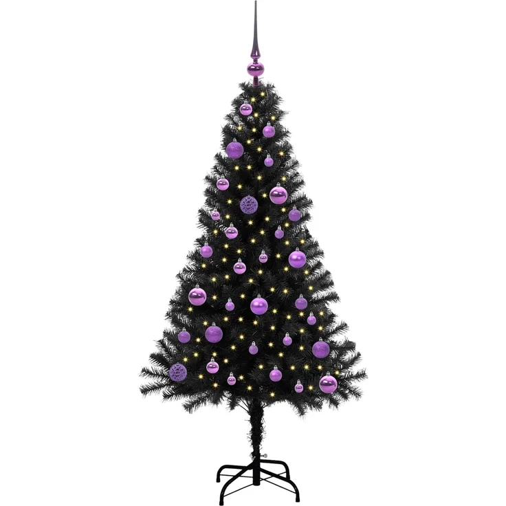 vidaXL Weihnachtsbaum mit LED-Beleuchtung Schwarz 150 cm PVC und Stahl 3396471 – Bild 3