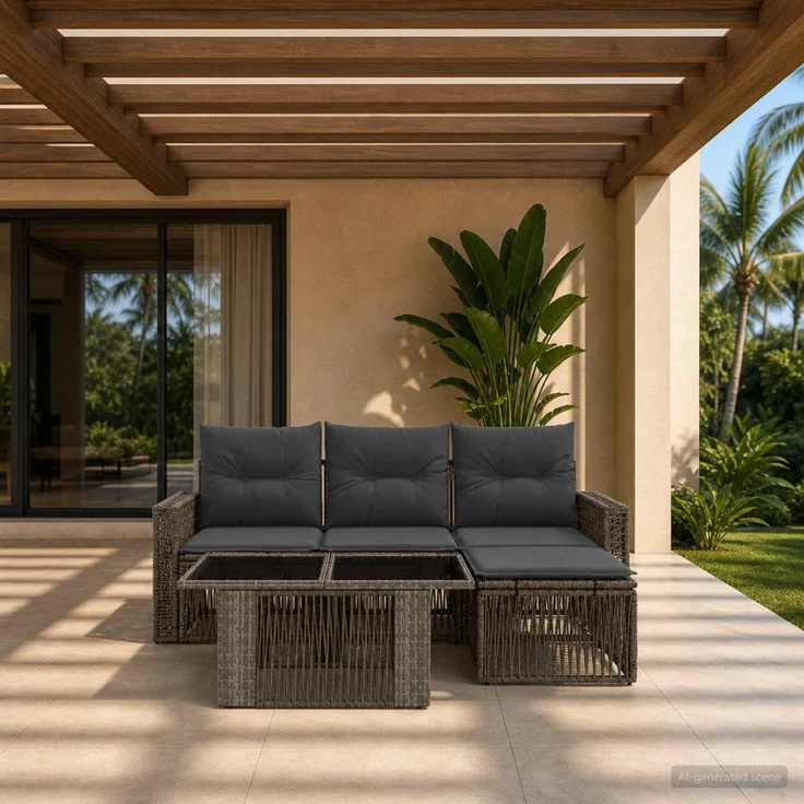 vidaXL Gartensofa-set 5 stk. Grau und Dunkelgrau Poly-Rattan 3436781 – Bild 1
