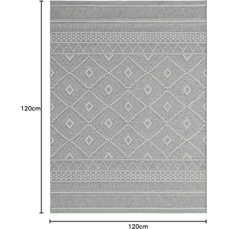 the carpet Calgary - robuster Teppich, Flachgewebe, modernes Design, ideal für Küche und Esszimmer, Vintage-Optik, Boho-Style, besonders flach, auch für den Außenbereich, Grau-Raute, 120x160 cm – Bild 3