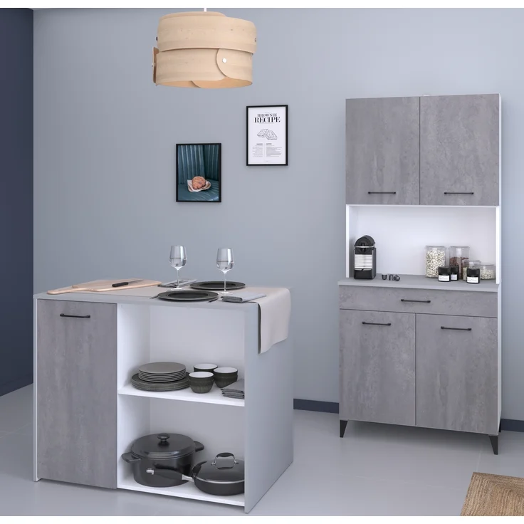 Mehrzweckschrank-Set >Malice 3< (2-teilig) Buffetschrank + Beistelschrank, in Beton Optik hell / Weiss – Bild 2