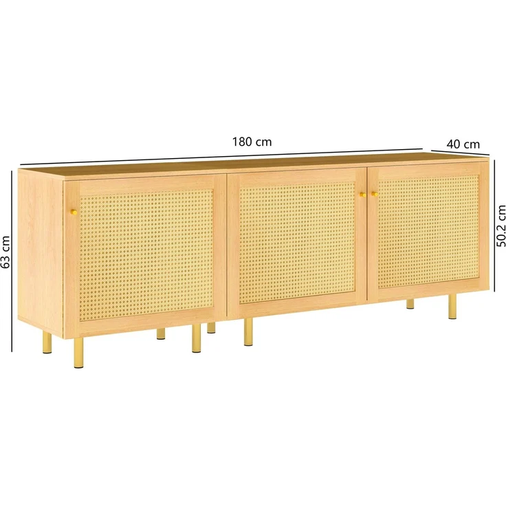 DESVIAE Sideboard modular mit 3 Türen 180x63x40 cm MDF Natur mit Metallfüßen – Bild 10