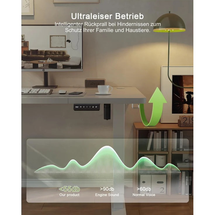JUMMICO Schreibtisch elektrisch höhenverstellbar mit USB-Ladeanschluss, Grau, 120x60 cm – Bild 8