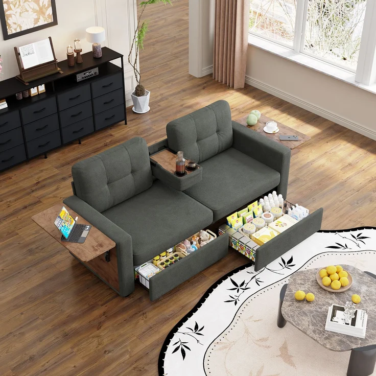 ZUBALIYA Schlafsofa 71x57.5 cm, mit Schreibtisch, mit Schubladen, mit Stauraum, mit Ablageflächen, mit Ausziehbett, Grau – Bild 11