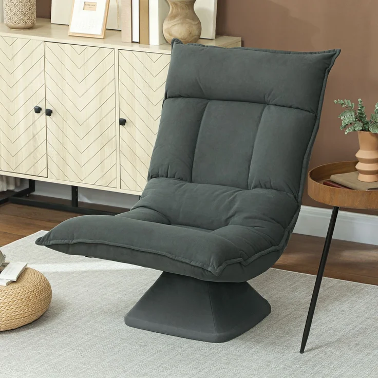 Wohnora-360° drehbarer Bodenstuhl, klappbarer Samtsessel mit 5-fach verstellbarer Rückenlehne, 70 x 62 x 95 cm, dunkelgrau,H 95cm x T 70cm x B 62cm – Bild 2