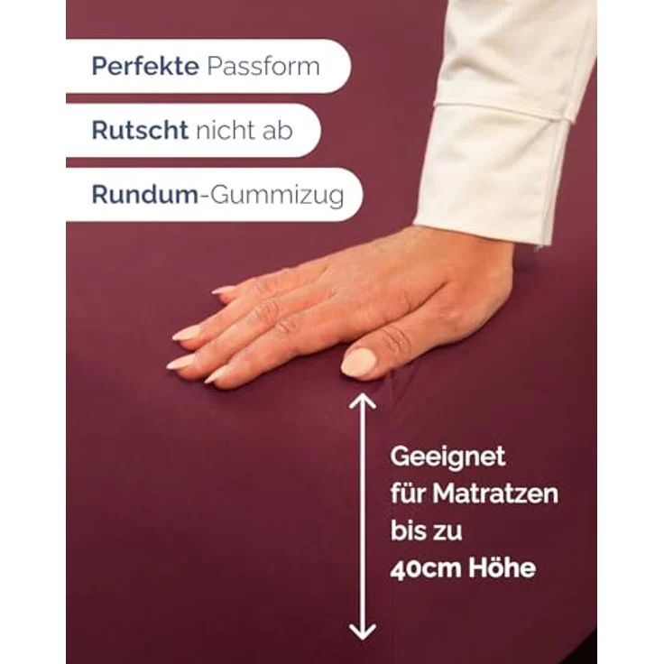 Spannbettlaken 140x200 cm - Extra Tiefes Spannbetttuch für Matratzen bis 40 cm (16") Höhe - Weiche Gebürstete Mikrofaser - Knitterfrei, Schrumpf- & Farbbeständig - Oeko-TEX - Weinrot Bettlaken – Bild 4