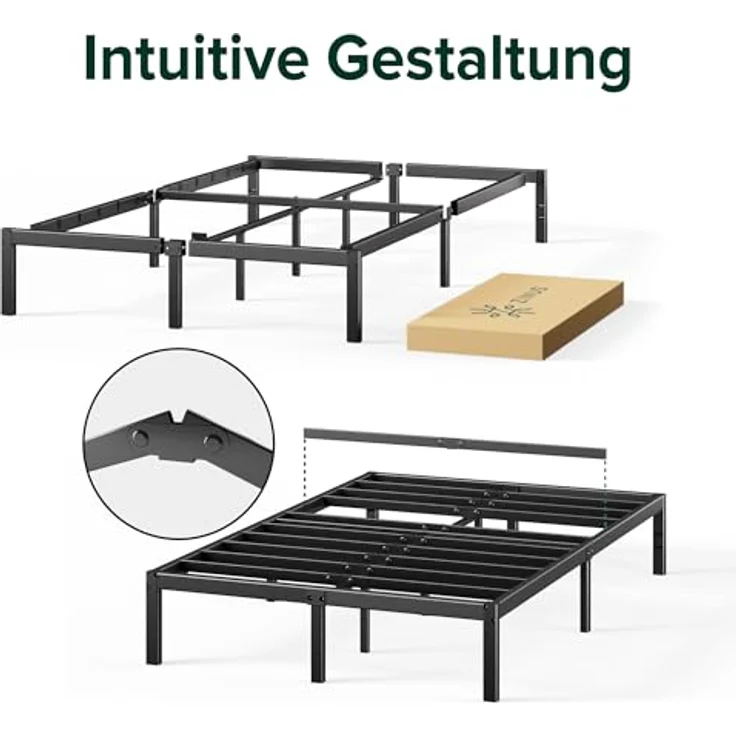 Zinus Elias Bett 140x200cm - Höhe 36cm mit Stauraum unter dem Bett - Metall Plattform Bettgestell - Schwarz – Bild 6