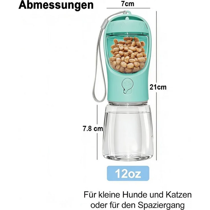 TUWENA Futternapf Trinkflasche Hunde für Unterwegs 330ml, Trinkfutterspender Haustiere, 2-in-1 mit Futterfach, doppelt leckdicht, kompakt, spülmaschinenfest – Bild 2