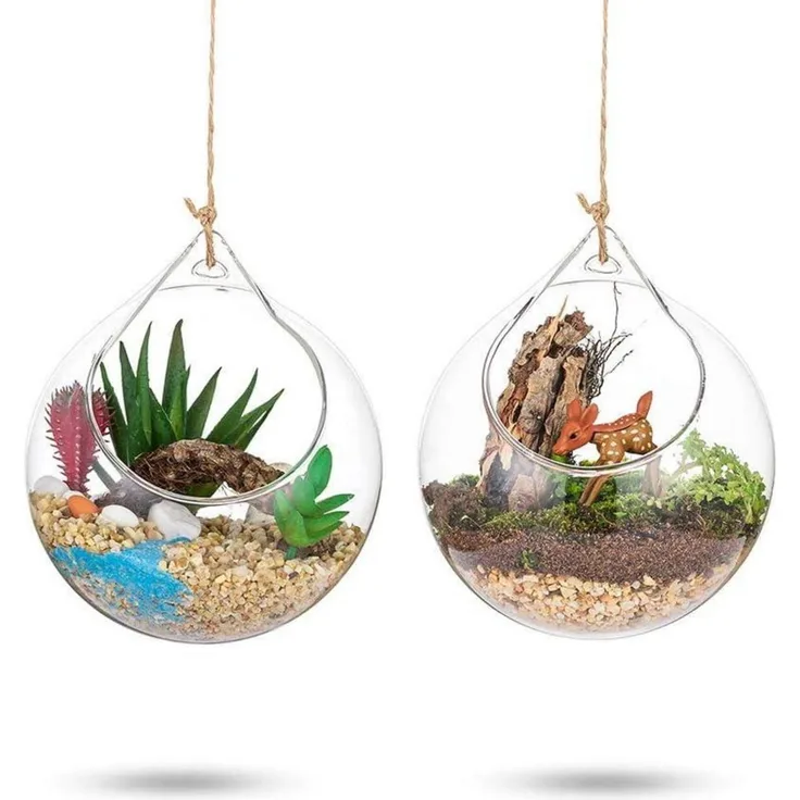 Hängende Glaskugel Vase 2Pcs Große Öffnung Sukkulenten Terrarium DIY 4 Inches