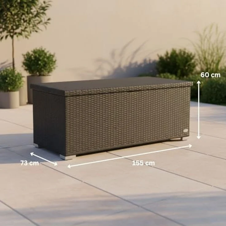 RS Trade 'Sienna' XL Kissenbox mit Doppel-Hubautomatik und Innenverkleidung, ca. 650 Liter, Polyrattan grau-silber, 60 x 73 x 155 cm – Bild 8