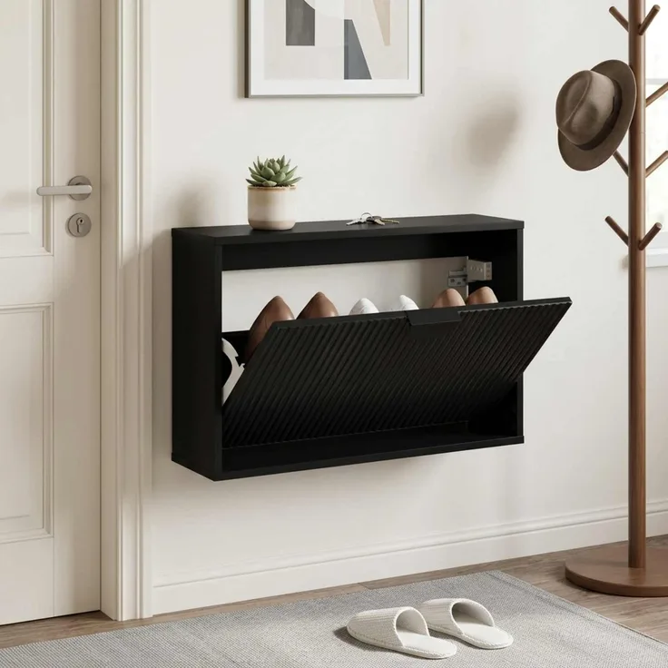 vidaXL Schuhschrank VENRAY 70 x 17 x 43 cm Holzwerkstoff Schwarz 8020055