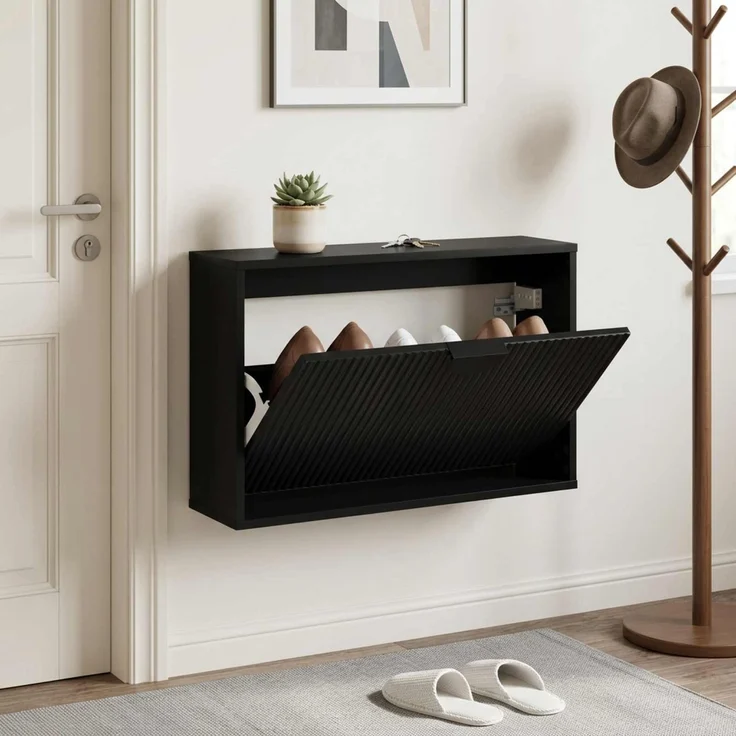 vidaXL Schuhschrank VENRAY 70 x 17 x 43 cm Holzwerkstoff Schwarz 8020055 – Bild 1