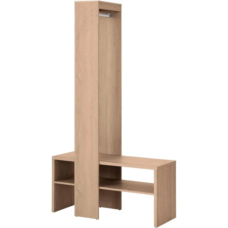 loft24 Kompaktgarderobe Henry - Garderobe Kleiderschrank Dielenschrank Schrank Garderobe mit Kleiderstange und Schuhbank, Eichenoptik, Landhausstil