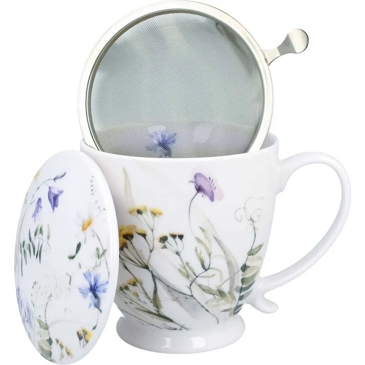 DUO Becher MELODY mit Fuß, 500 ml, inkl. Deckel und Teesieb, New Bone China Porzellan – Bild 2