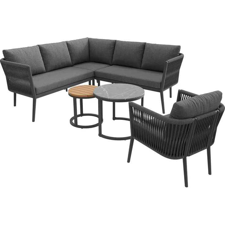 Merax Gartenlounge-Set für 5-6 Personen, 6-Sitzer Gartenmöbel-Set Sitzgruppe mit 2 stapelbaren Couchtische, grau – Bild 9