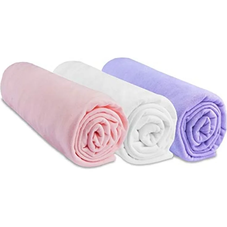 Lot de 3 Draps housse Coton pour lit Bébé 40x80 / 40x90 - rose blanc parme